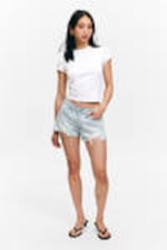 Fluid Blue - Light Blue - Low Rise Raw Hem Mini Denim Shorts - 0