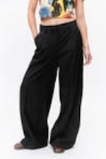 Black - Pleated High Waist Wide Leg Suiting Trousers - 1