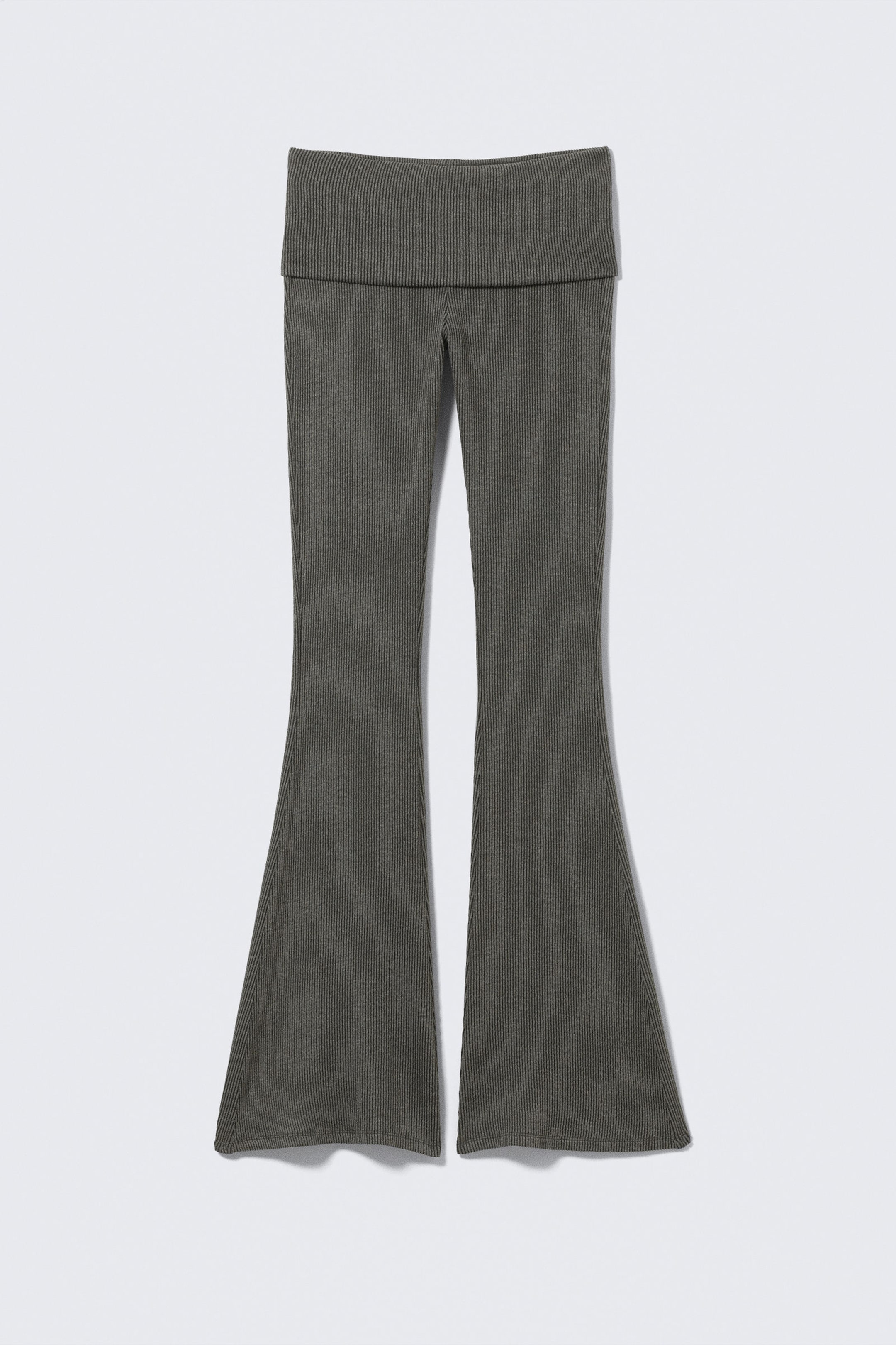 Dark Grey - Low Waist Flared Ribbed Trousers - 4