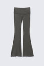 Dark Grey - Low Waist Flared Ribbed Trousers - 4