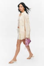 Checked Light Yellow - Long-Sleeved Oversized Poplin Shirt - 3