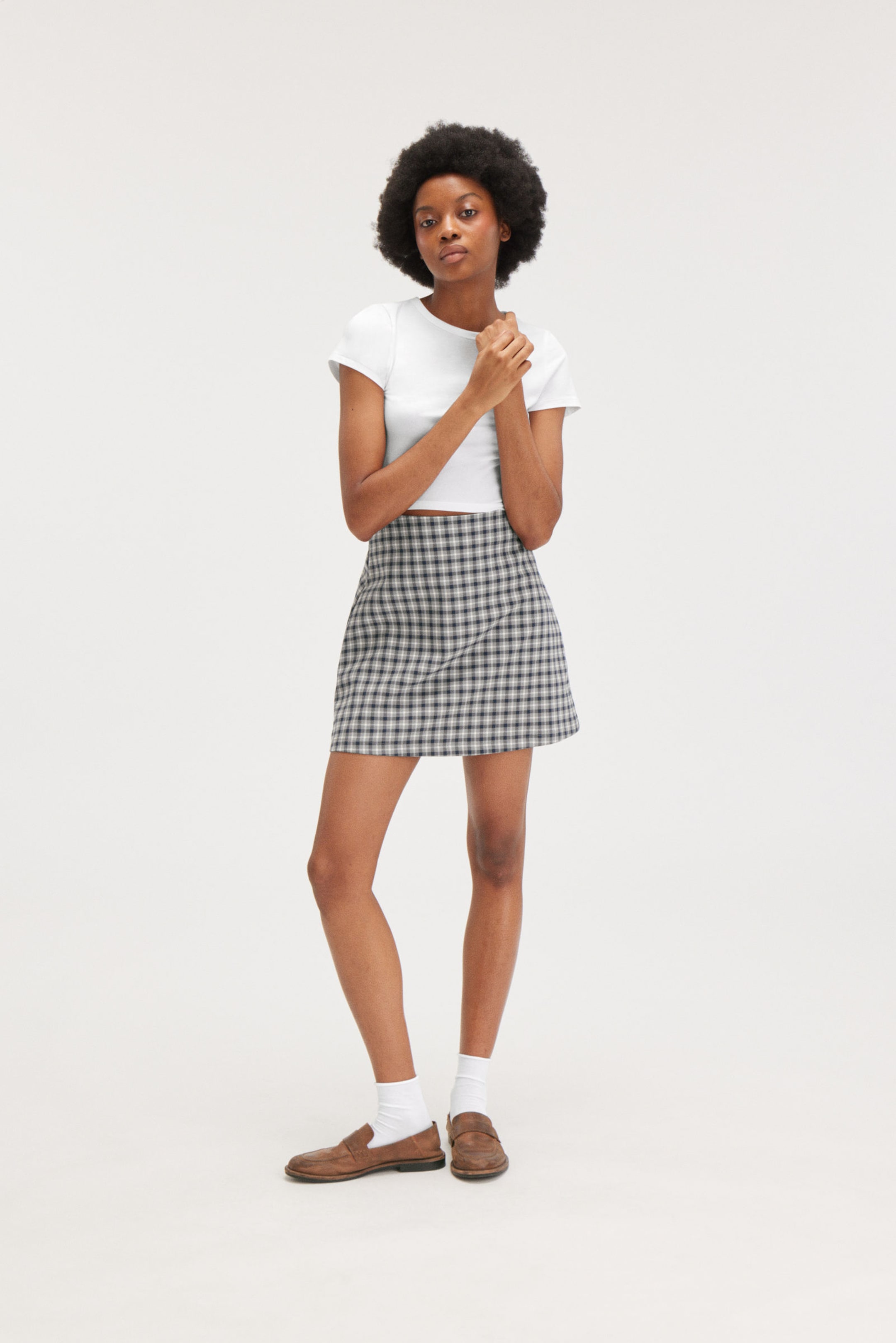 Grey checks - A-line mini skirt - 0