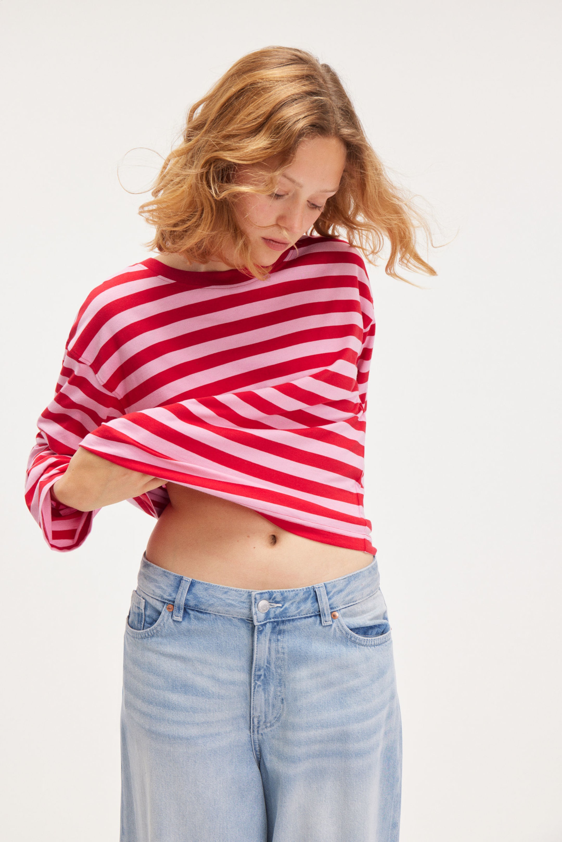 Red & Pink Stripes - Boxy Sleeve T-Shirt - 1