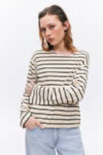 Black & Dusty White - Stripe - Boxy Sleeve T-Shirt - 0