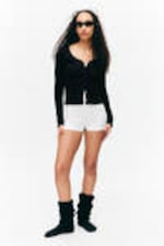Black - Ribbed Long-Sleeved Pyjama Cardigan - 0