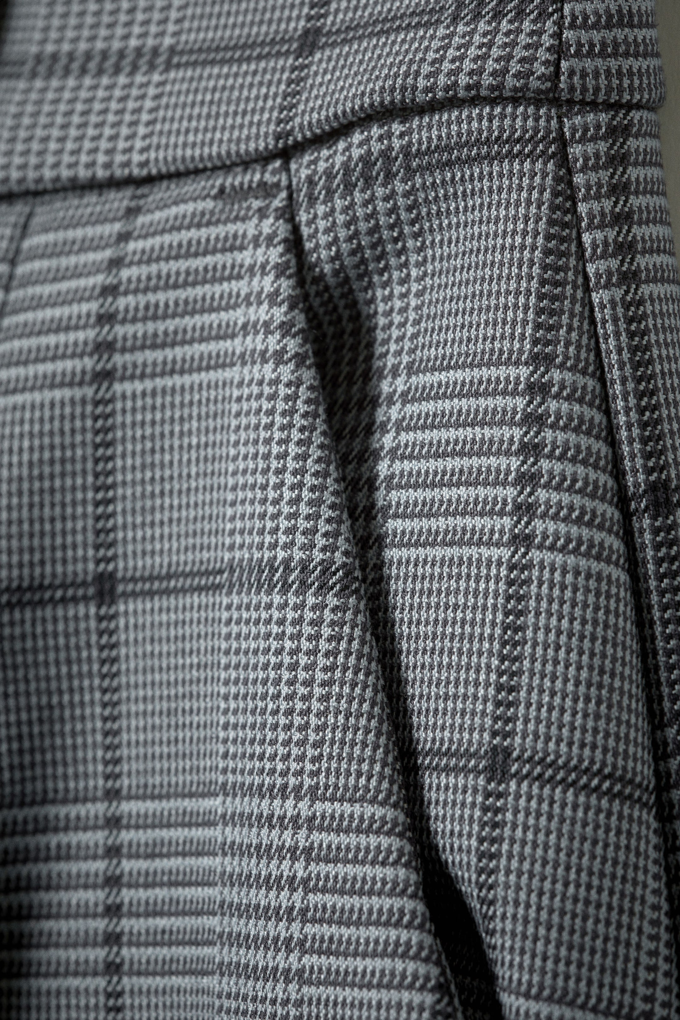 Checked Grey - Pleated High Waist Wide Leg Suiting Trousers - 4