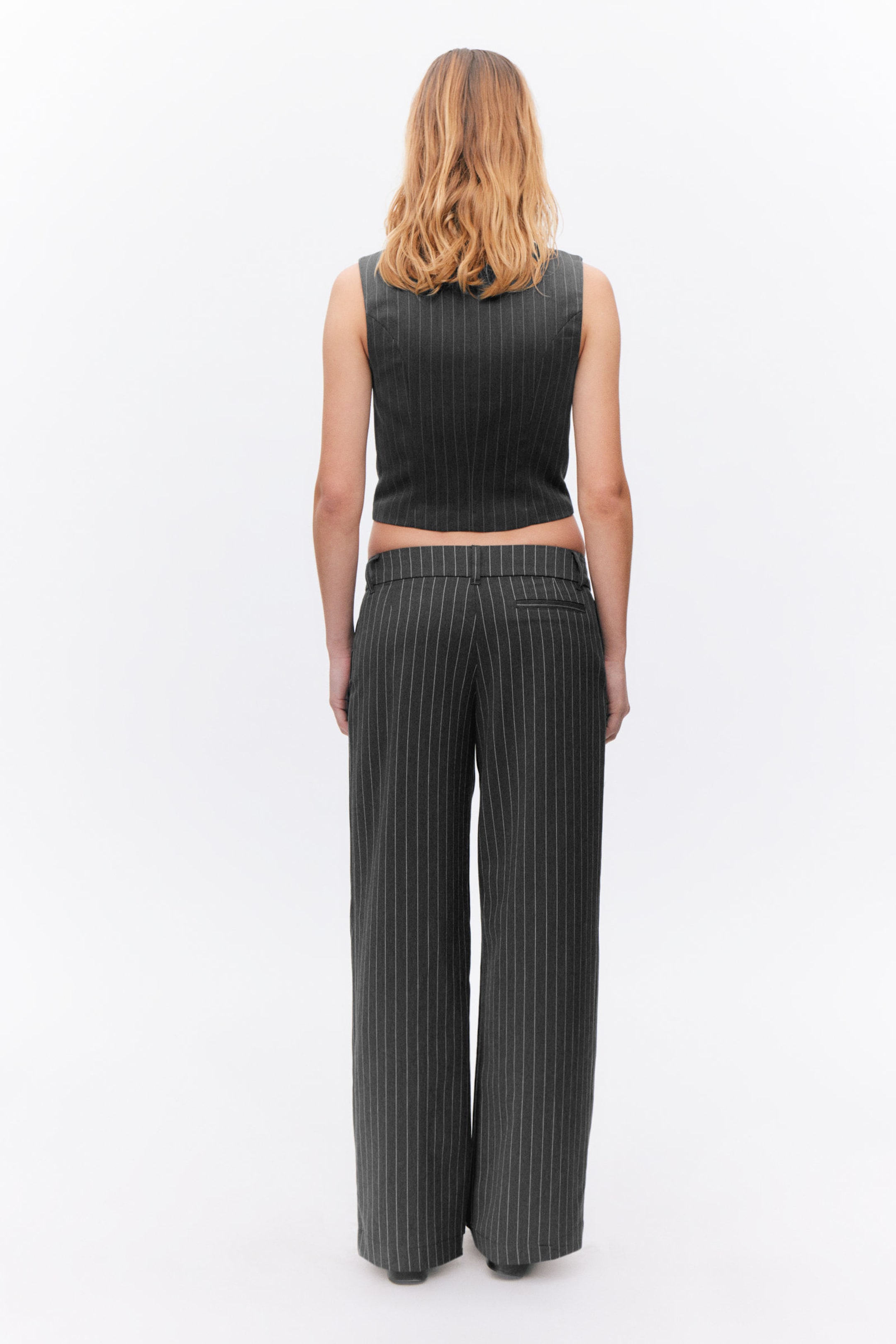 Grey pinstripe - Low waist wide leg tailored trousers - 2