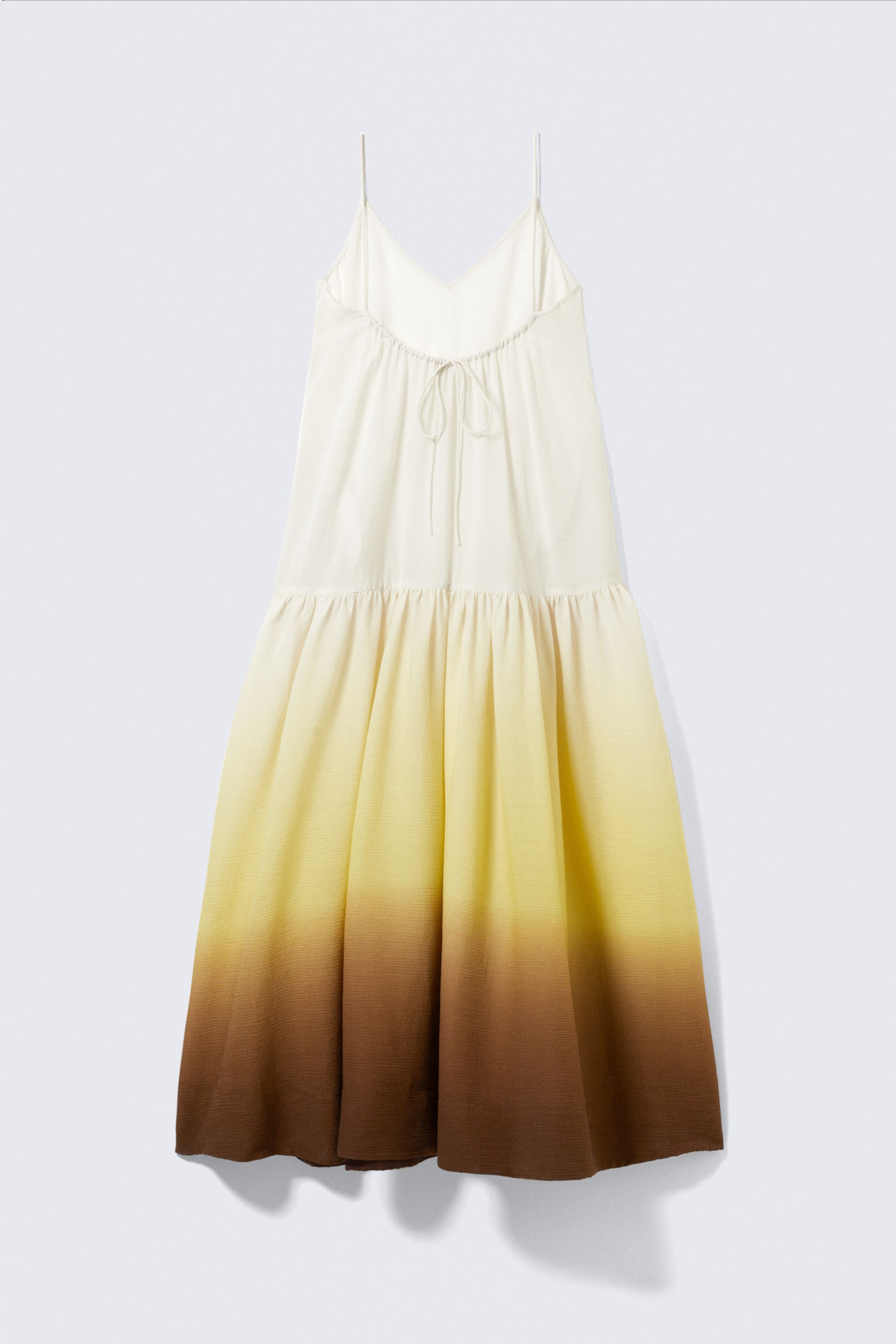 White/Yellow/Brown - Gradient - Tiered Printed Cotton Maxi Dress - 5