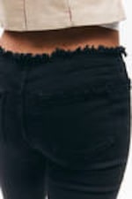 Black - Frayed Low Waist Twill Trousers - 2