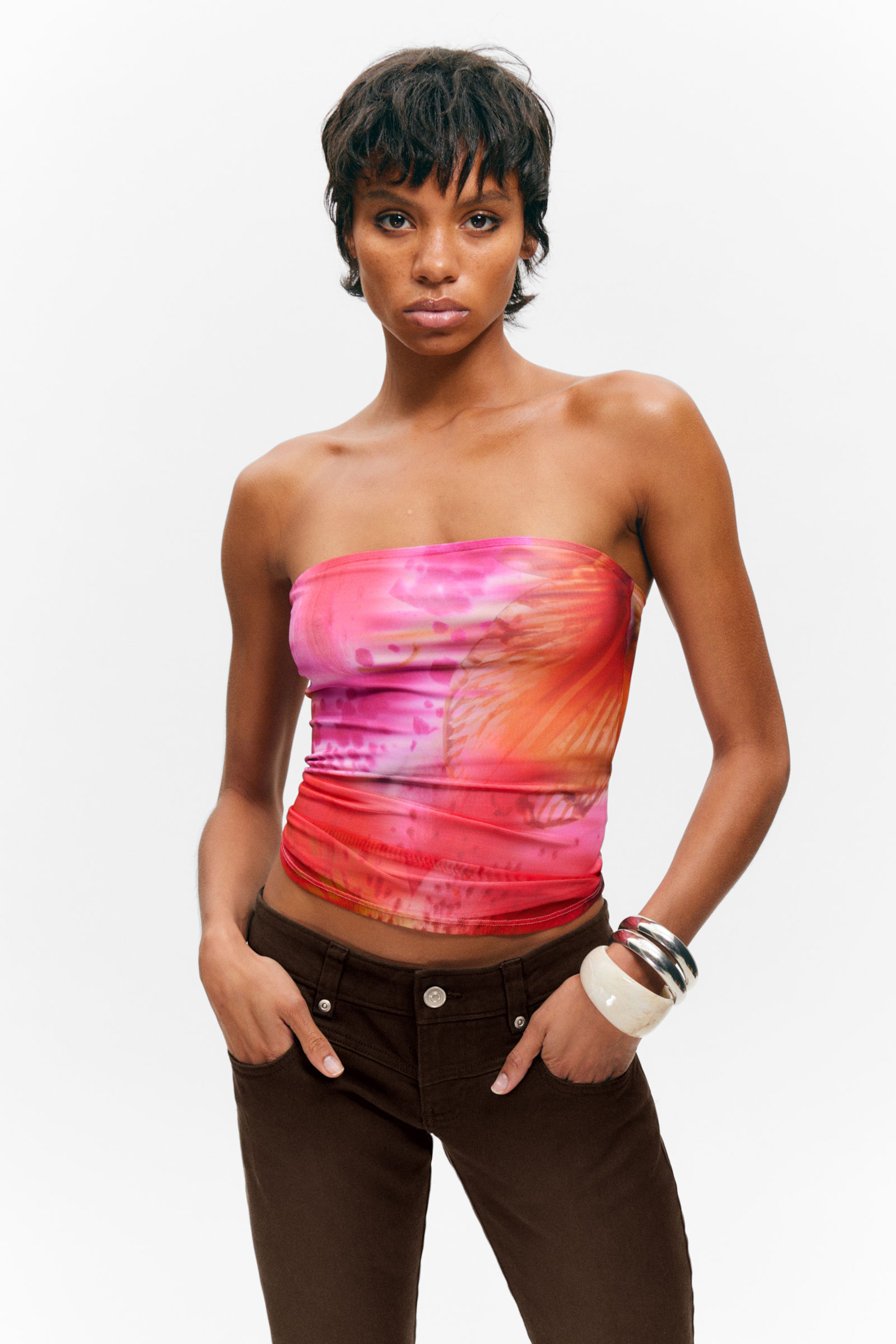 #D598BB - Printed Mesh Bandeau Top - 1