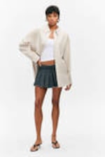 Checked Light Beige - Long-Sleeved Oversized Poplin Shirt - 1