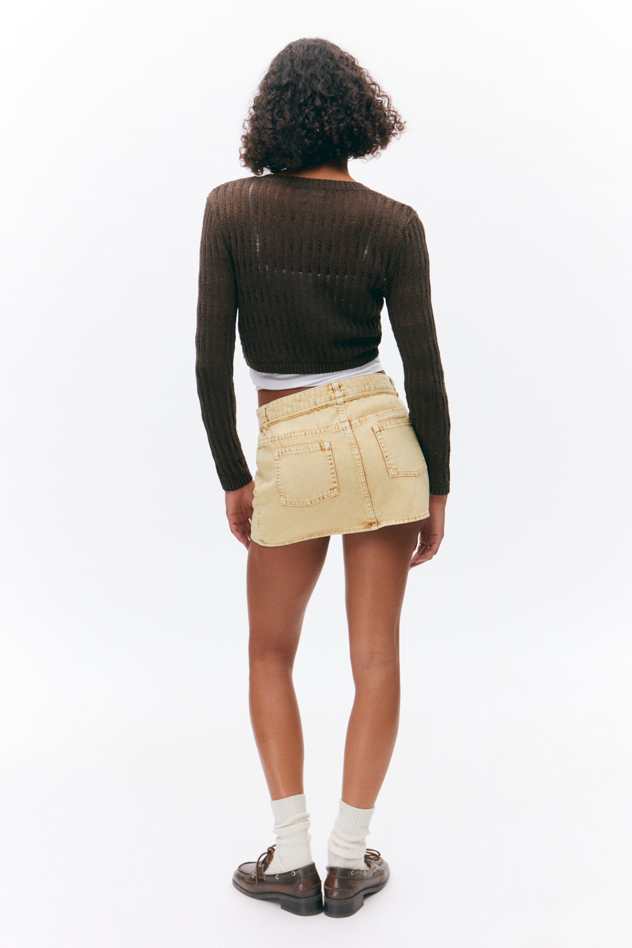 Dark Brown - Fitted Long-Sleeved Knitted Cardigan - 2