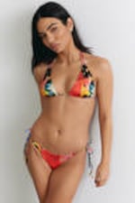 Multicoloured - Abstract Bloom - Strappy Printed Bikini Bottoms - 1