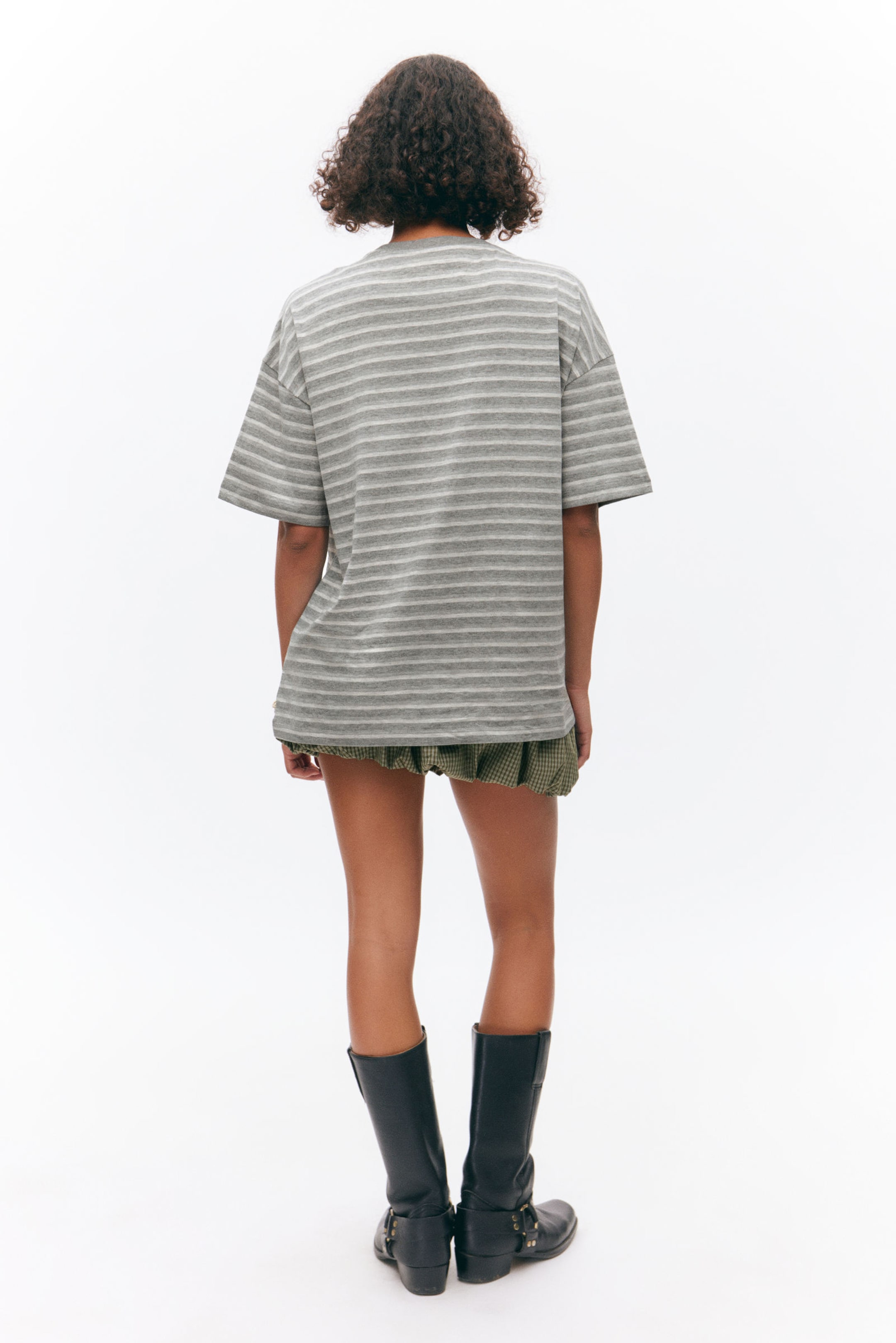 Striped Grey - Oversized Cotton T-shirt - 2