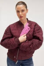 Dark Red/Hot Pink - Loose Reversible Bomber Jacket - 1