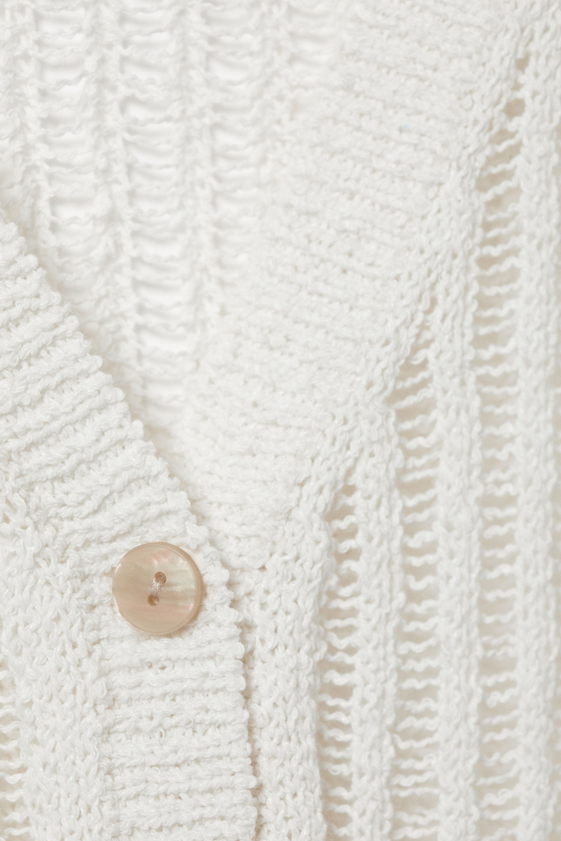 White - Open-Knit V-neck Maxi Cardigan - 5