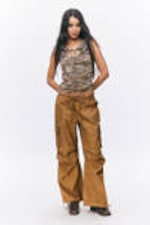 Tiger-striped - Sleeveless Tie Keyhole Top - 0
