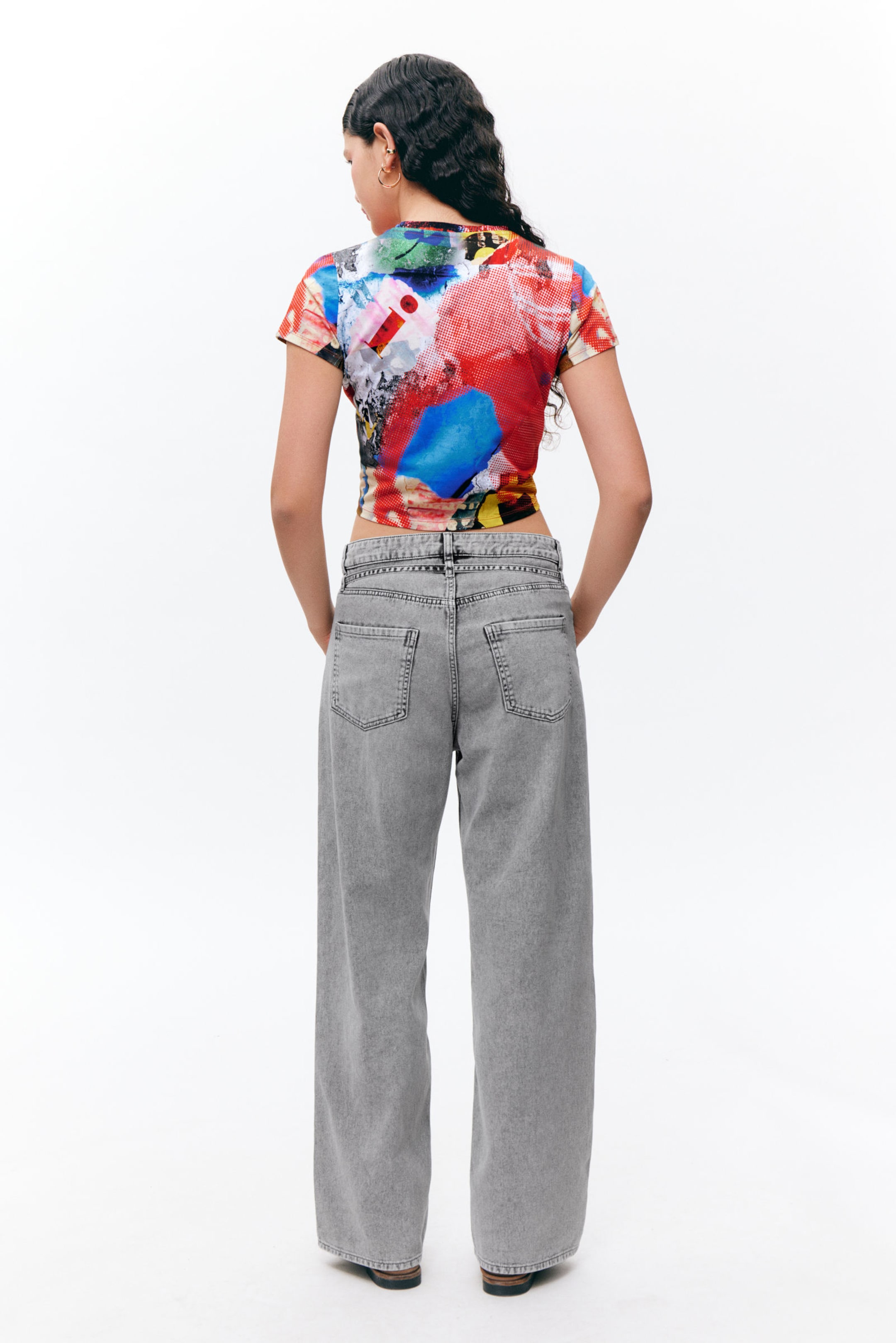 Dusty Grey Overdye - Low Waisted Relaxed Twill Trousers - 2