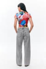 Dusty Grey Overdye - Low Waisted Relaxed Twill Trousers - 2