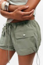 Light Khaki Green - Drawstring Mini Cargo Shorts - 2