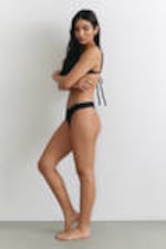 Black - V-Shaped Thong Bikini Bottoms - 2