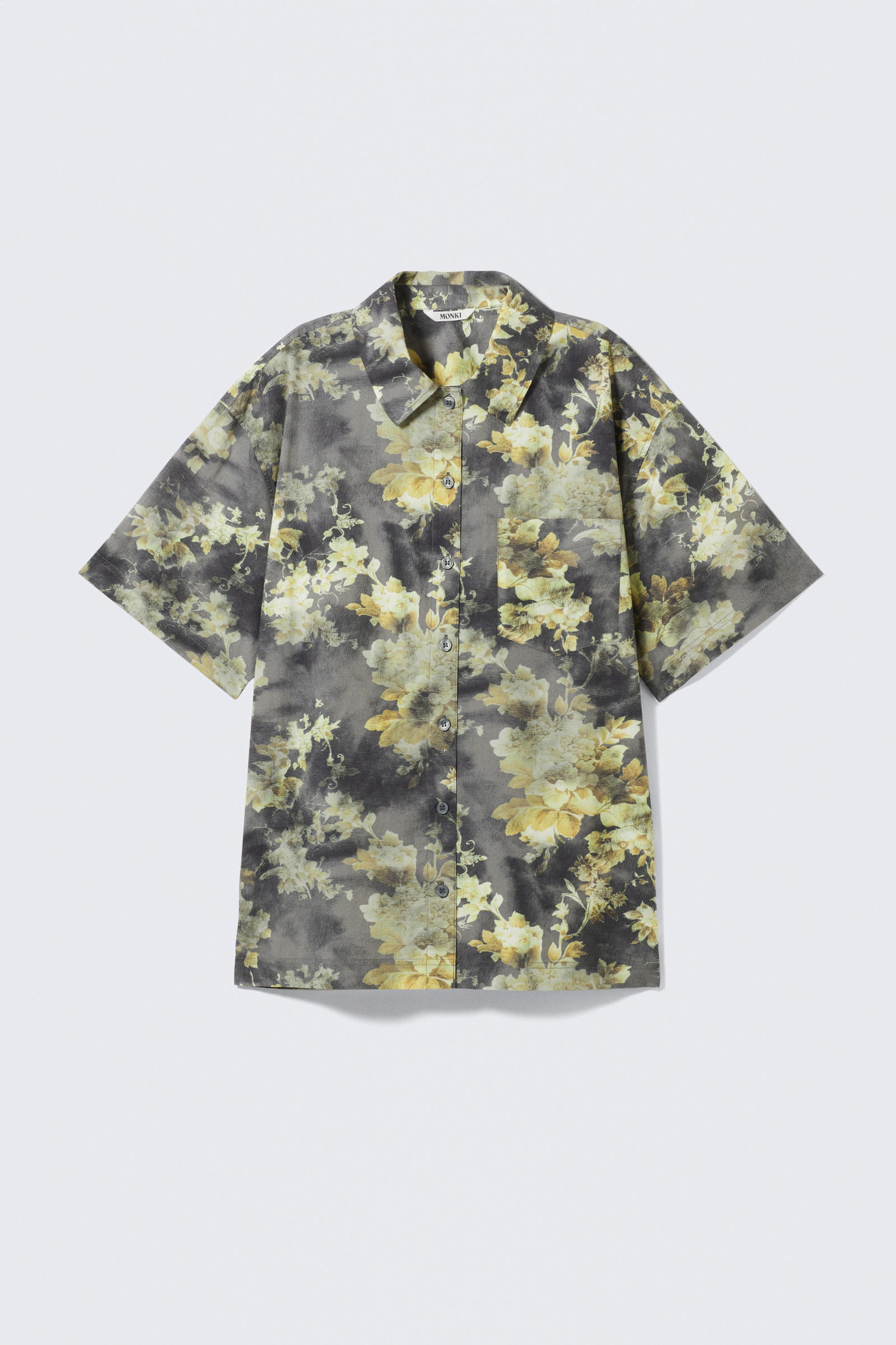 Dark Grey - Dirty Floral - Oversized Short-Sleeved Cotton Poplin Shirt - 4