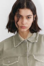 Khaki Green - Cropped Boxy Twill Jacket - 1