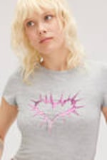 Grey - pink spiky heart - Cropped t-shirt - 0