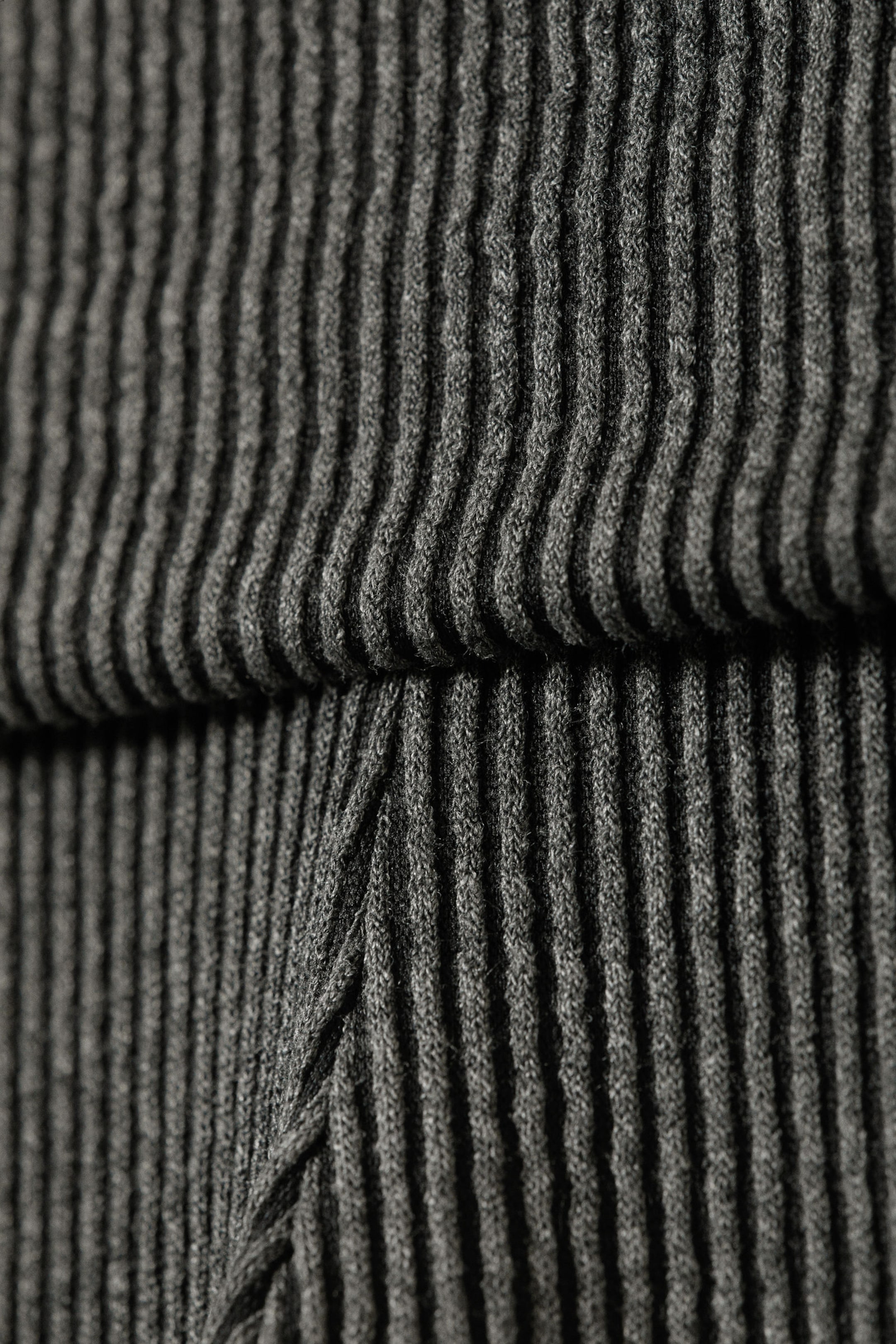 Dark Grey - Low Waist Flared Ribbed Trousers - 5