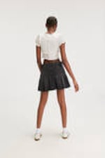 Washed Black - Pleated Mini Denim Skirt - 2