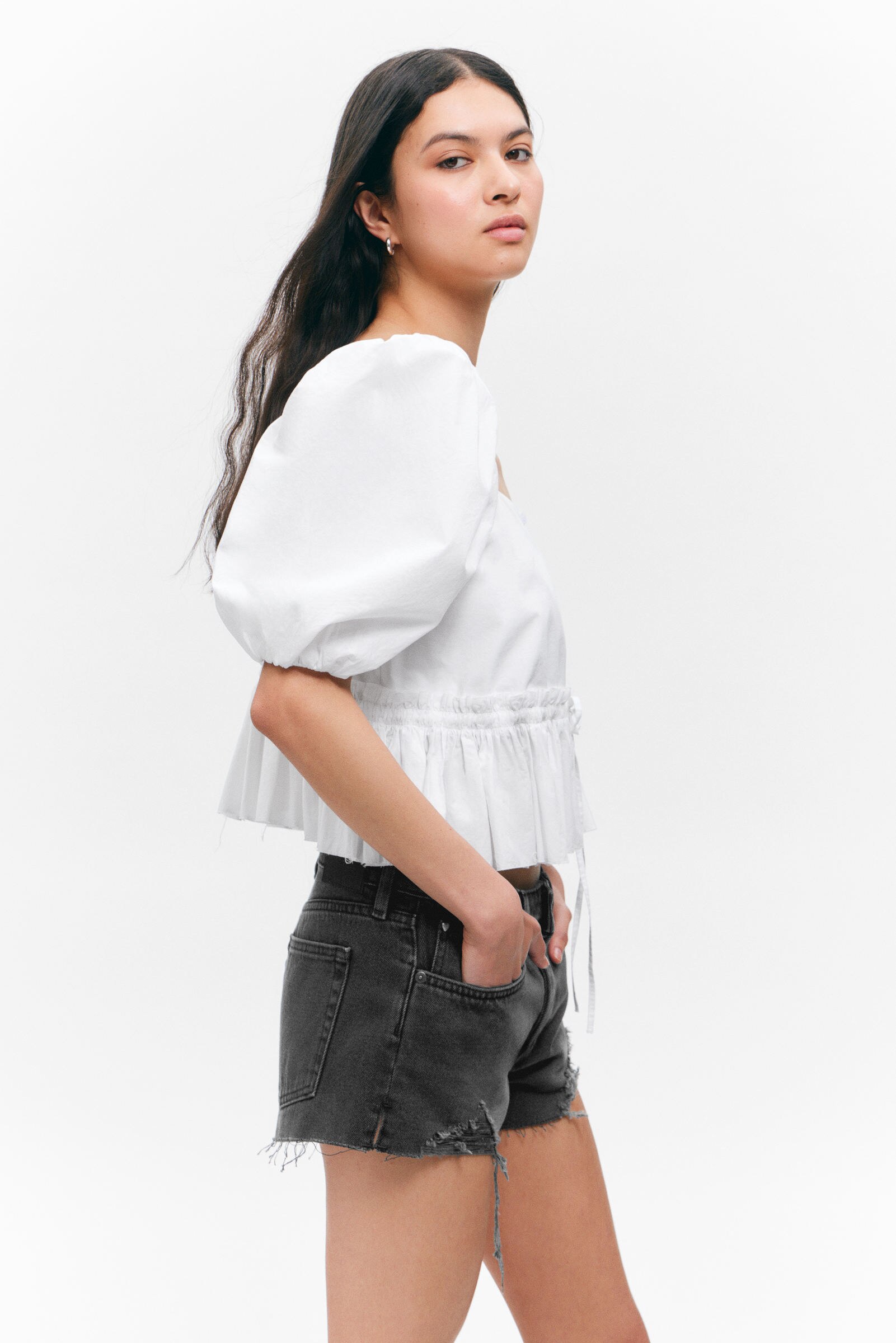 Puff Sleeve Collared Lace Peplum Blouse - White | Boston Proper