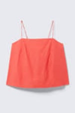 Light Red - Drawstring Poplin Strap Top - 4
