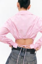 Striped Pink - Cropped Open Back Shirt - 4