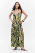 Grey - Dirty Floral - Tiered Printed Cotton Maxi Dress - 0
