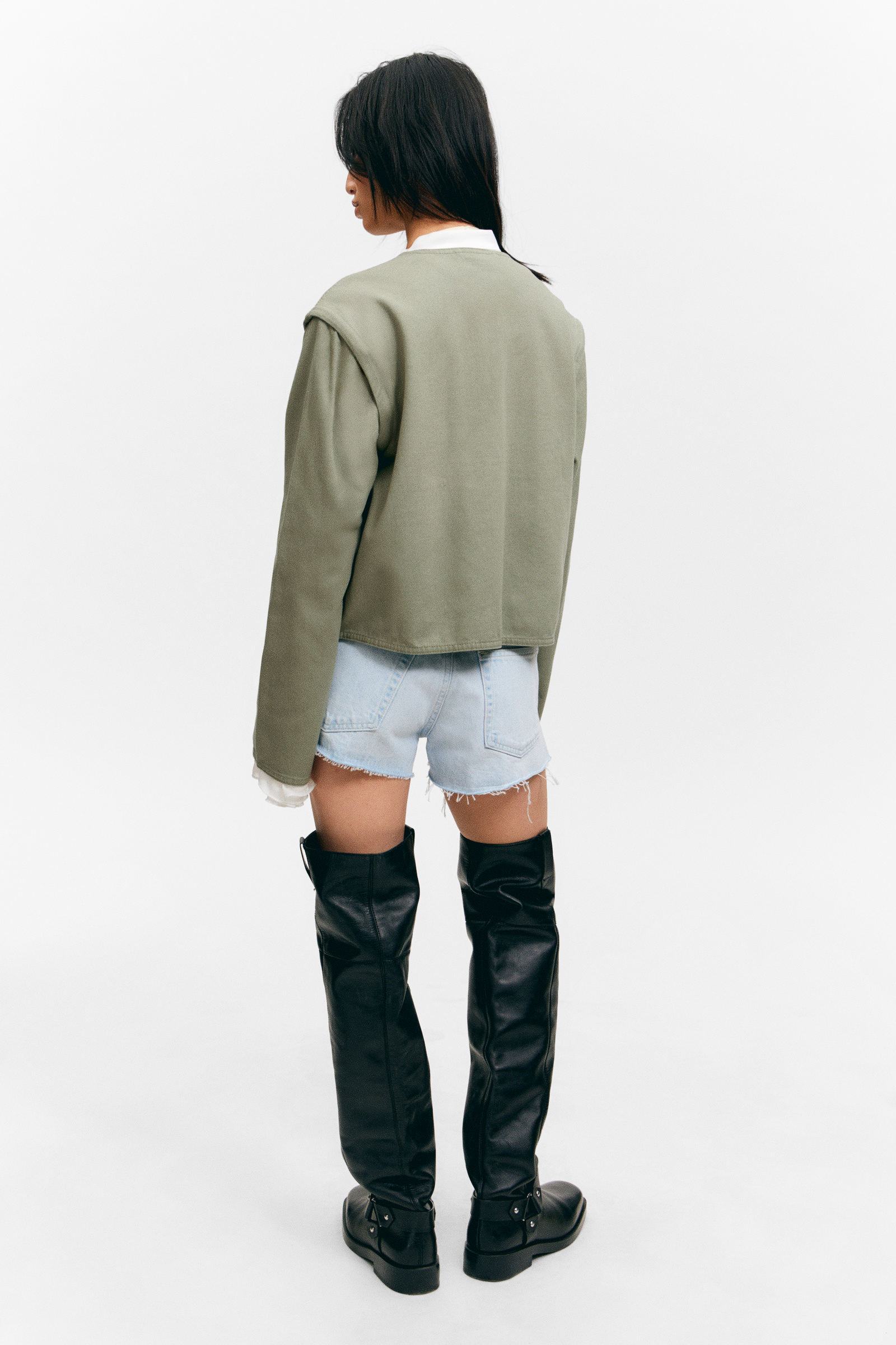 detachable sleeve cotton jacket - Light Dusty Khaki Green