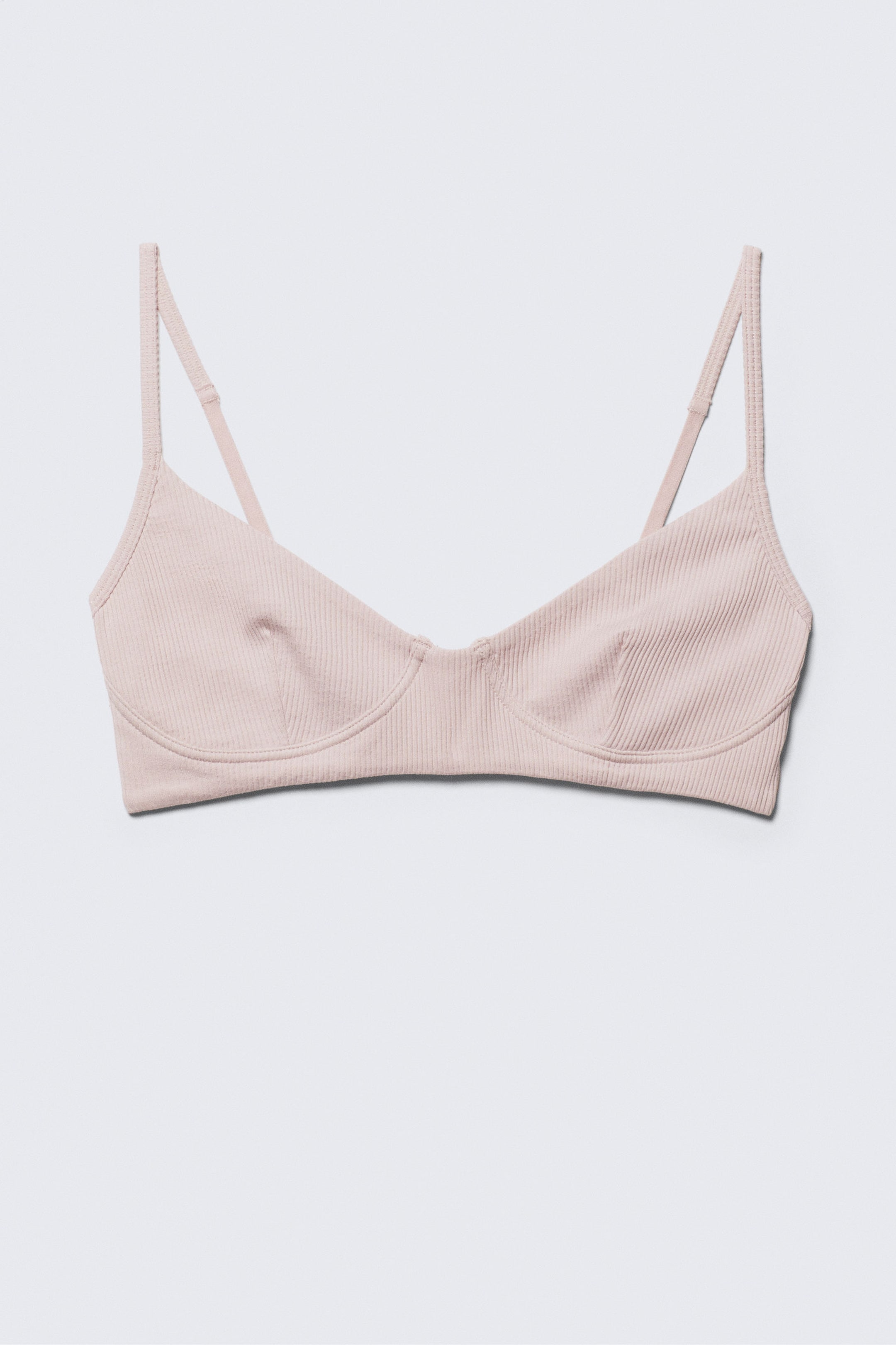 #C5B5B5 - Ribbed V-neck Cotton Bra - 1