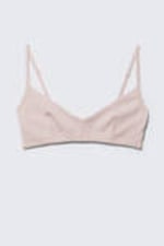 Light Pink - Ribbed V-neck Cotton Bra - 0