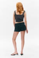 Dark Grey - Frilled Lace-Up Corset Top - 3