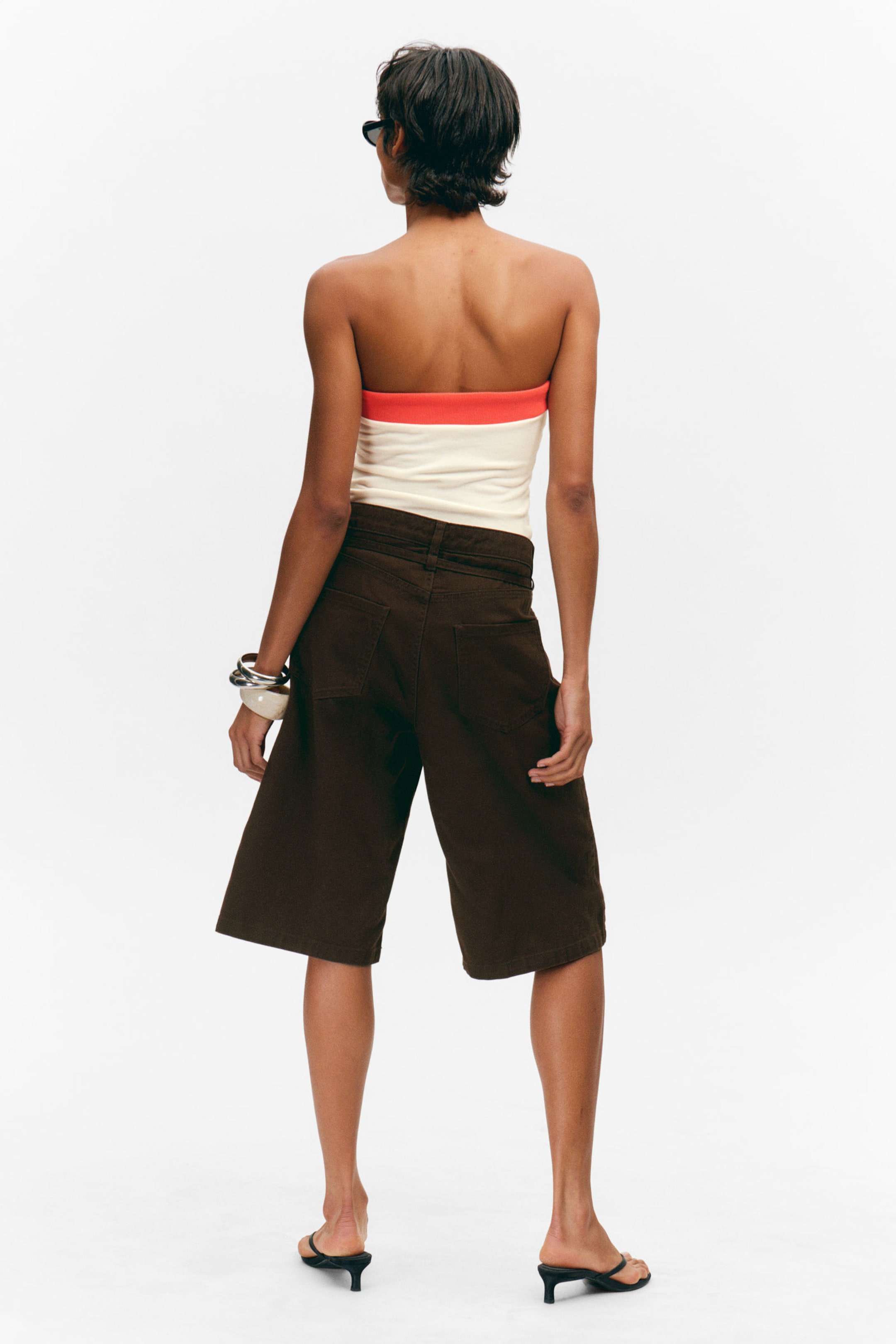 Dark Brown - Low Rise Cargo Cotton Twill Jorts - 3
