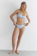 Shiny Light Blue - Scooped High-Cut Bikini Bottoms - 1