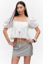 Light Grey - Pinstripe - Low Waisted Mini Suiting Skirt - 0