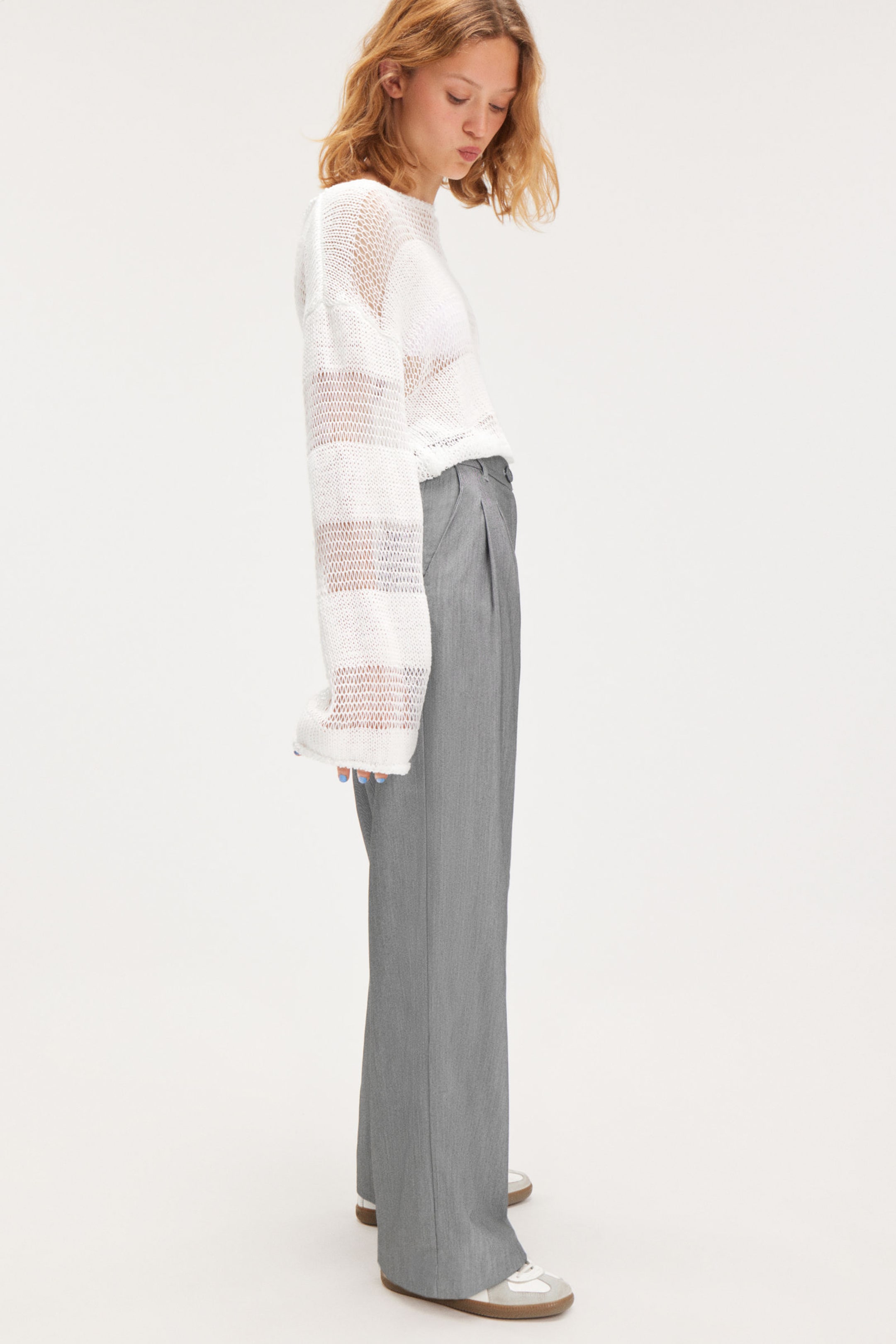 Grey melange - Wide Leg Trousers - 2
