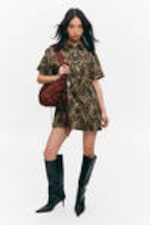 Leopard - Short-Sleeved Mini Shirt Dress - 0