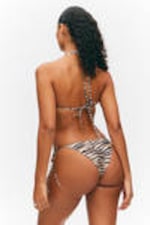 Tiger-striped - Printed Triangle Halter Bikini Top - 2