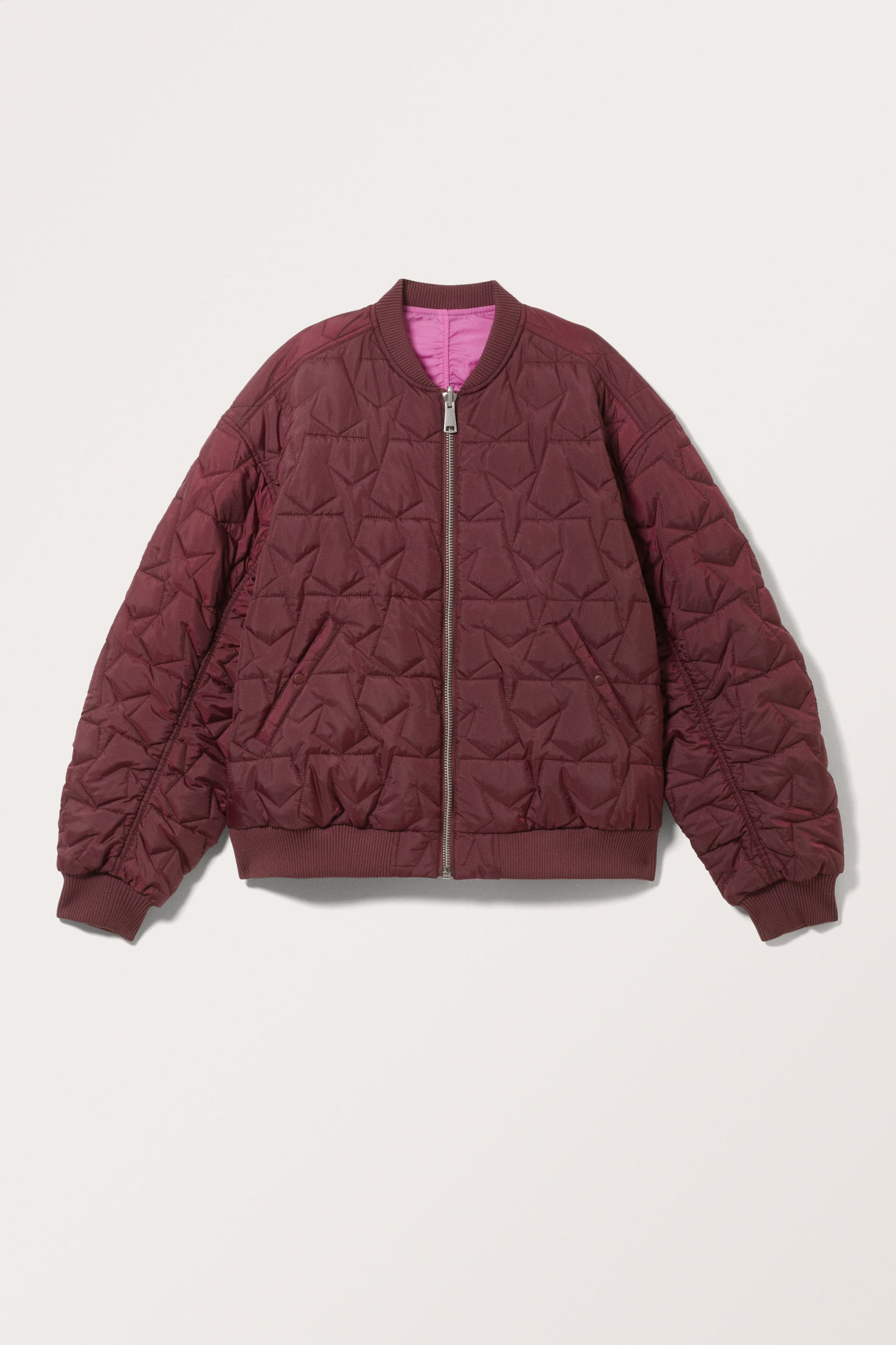 Dark Red/Hot Pink - Loose Reversible Bomber Jacket - 5
