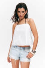 White - Drawstring Poplin Strap Top - 0