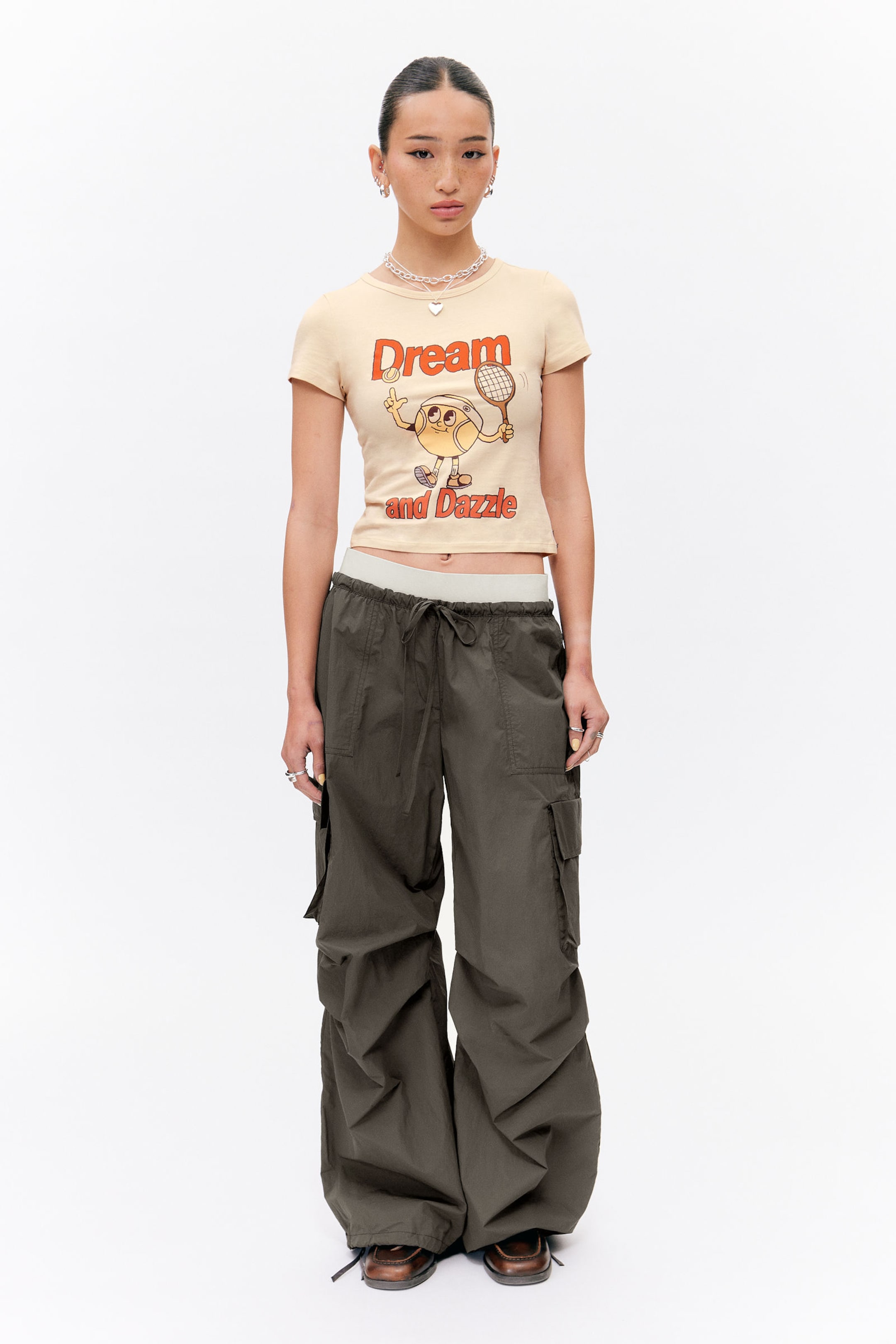 Dark Grey - Loose Nylon Cargo Trousers - 0