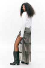 Dusty Grey - Tiered Frilled Maxi Skirt - 0