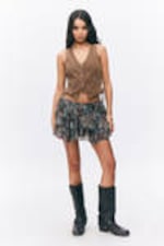 Leopard-Paisly Pattern - Frilled Mini Skirt - 0