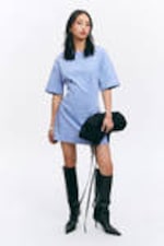 Blue - Structured Mini T-shirt Dress - 0
